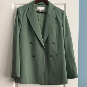 Double-Breasted Green Women's Blazer Jacket